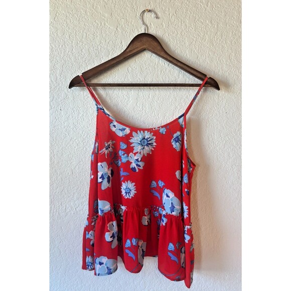 Mud Pie Thin Strap Red Blouse With Blue Floral Pattern Womens Medium - Picture 1 of 8